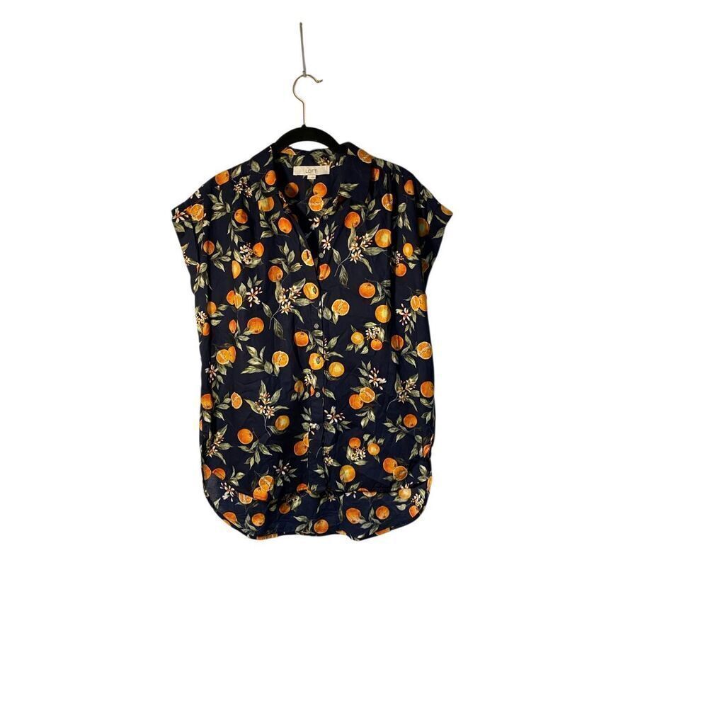 Loft women’s blue and orange, print button down blouse small